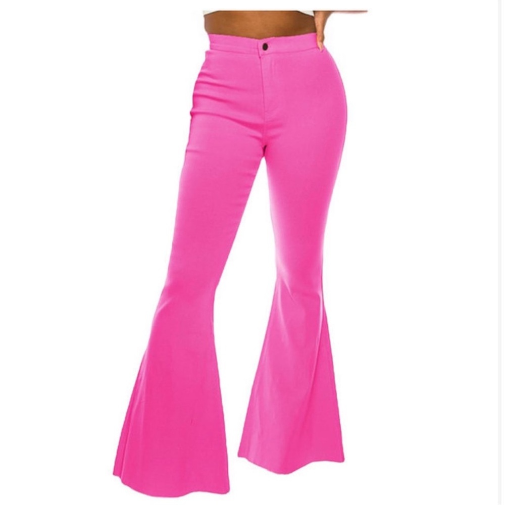 Raw Hem Bright Dark Pink Flared Pants - 30.75” Inseam. Size Medium Petite